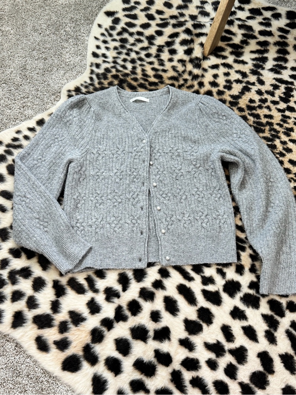 OAK + FORT Light Gray Knit Pearl-Button Cardigan